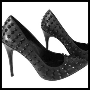 BCBGeneration Silky Black Leather Spiked Heels
